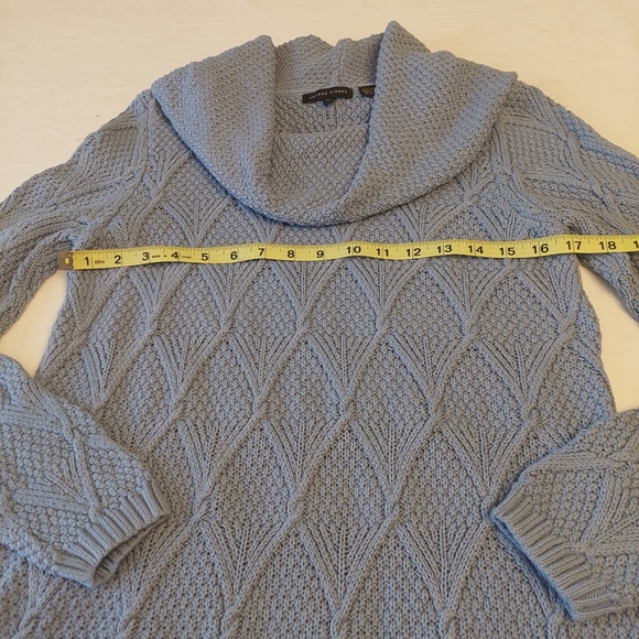 Jeanne Pierre Blue Cowl Neck Cable Waffle Knit Textured Pullover Sweater Size M - Picture 6 of 10